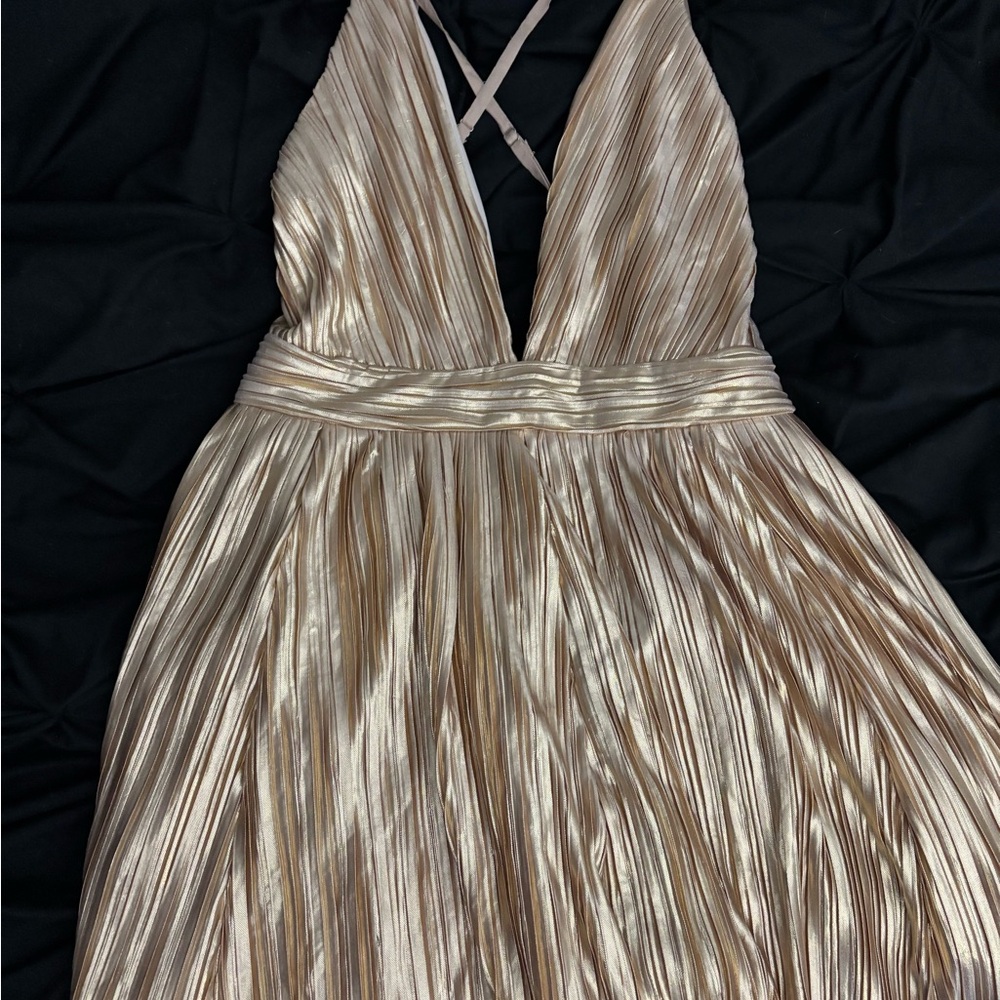 Elegant Gold Halter Dress